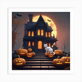 Halloween House With Pumpkins 10 Art Print