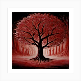 Red Tree In The Forest Art Print