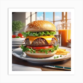 Hamburger On A Plate 173 Art Print