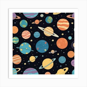 Planets And Stars Cute Kids Room Drawing Illustration 0 1 Art Print