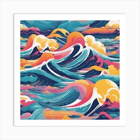 Minimalism Masterpiece, Trace In The Waves To Infinity + Fine Layered Texture + Complementary Cmyk C Art Print