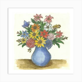 Bouquet of flowers inside a vase. Abstract artistic drawing 13 Art Print