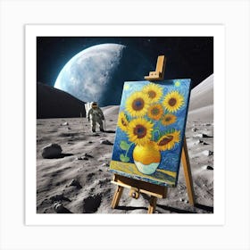 Van Gogh Painted A Sunflower Still Life On The Surface Of The Moon Art Print