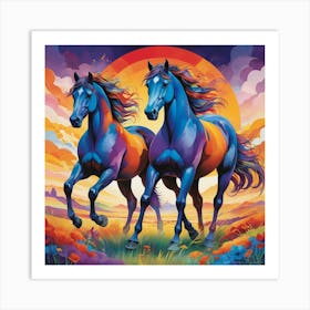 Horses At Sunset Art Print