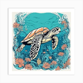 537830 Illustration Of A Sea Turtle Under The Sea, Sea Fl Xl 1024 V1 0 1 Art Print