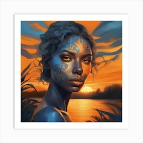 Sunset Visage A Cinematic Blend Of Nature And Humanity In Dark Fantasy (6) Art Print