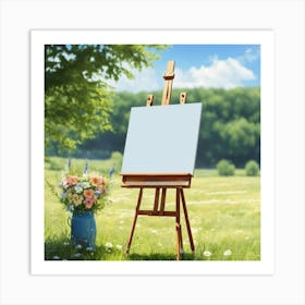 Easel With Flowers In The Field Art Print