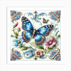 Antique Delft Tile Butterfly I Art Print