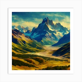 An Illustration Of A Mountain In The Style Of Impressionism With A Wide Aspect Ratio 3 Art Print