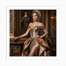 Beautiful Woman In A Golden Gown 6 Art Print