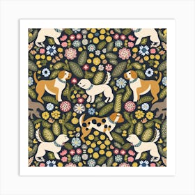 Dogs In The Garden : William Morris Inspired Dogs Collection Art Print Art Print