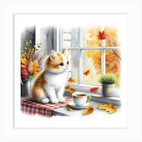 Autumn Kitten By The Window Art Print