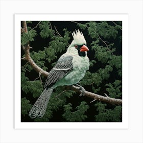 Ohara Koson Inspired Bird Painting Cardinal 4 Square Art Print