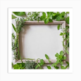 Frame With Herbs On White Background 1 Art Print