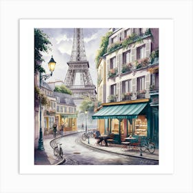 Paris Street Scene Illustration Watercolour (4) Art Print