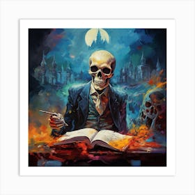 Skeleton Reading Book Art Print