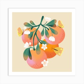 Pink Grapefruit Square Art Print