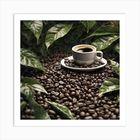 Coffee Beans And Leaves 8 Art Print