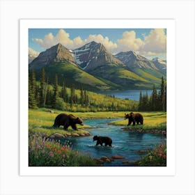 Bears By The Stream Art Print