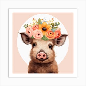 Floral Baby Boar Nursery Illustration (3) Art Print