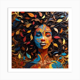 Woman With Leaves On Her Face Art Print