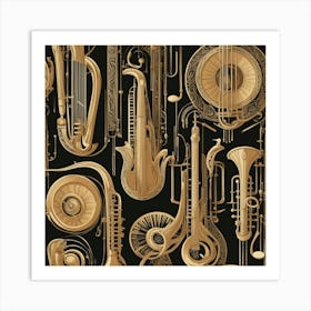 Gold Musical Instruments Art Print