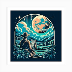 Cowboy In The Moonlight Art Print