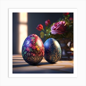 Gold Painted Easter Eggs with Roses Art Print