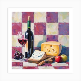 Cheese & Wine Checkerboard 2 Art Print