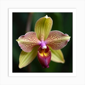 A Close Up Of A Single Exotic Orchid With Intricate Patterns 3 Art Print