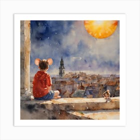 Little Mouse Watching The Sun Art Print