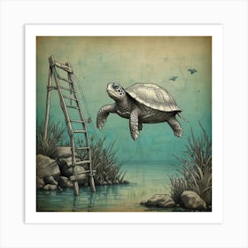 Turtle On Ladder Art Print