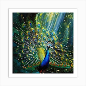 Peacock In The Forest art print 2 Art Print