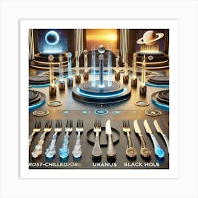 A Futuristic Sci Fi Dining Setup Featuring Themed Art Print