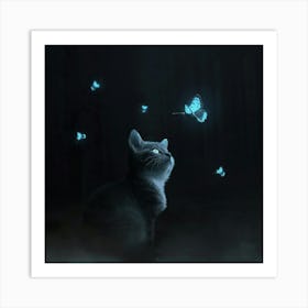 Cat With Butterflies Art Print
