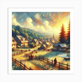 Village At Sunset Art Print