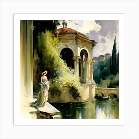 Lady By The Pond Art Print