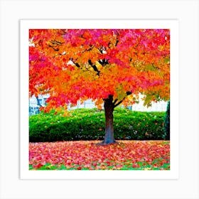 Anecdote Of An Autumnal Oak Tree Bathed In Brilliant Violet Hues In A Mid September Setting Leaves (5) Art Print