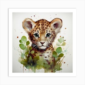 Whimsical Cub Watercolor Leopard Tiger Art Print