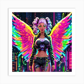 Neon Girl With Wings 11 Art Print