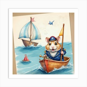 Hamster In A Boat 10 Art Print