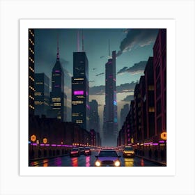 Street Reflections A Drizzle in the Neon Jungle Art Print