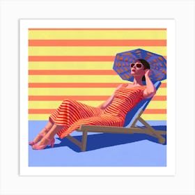 Woman Relaxing On A Beach Chair Art Print