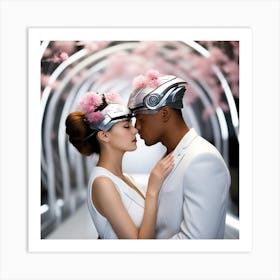 Futuristic Couple Kissing 3 Art Print