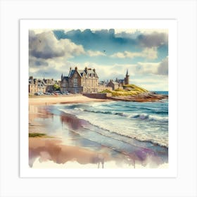 Watercolor Of A Beach In Scotland Art Print