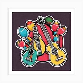 Mexican Guitar And Maracas Sticker 2d Cute Fantasy Dreamy Vector Illustration 2d Flat Centere (53) Art Print