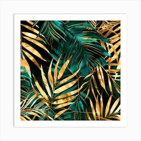 Gold And Green Palm Leaves Art Print