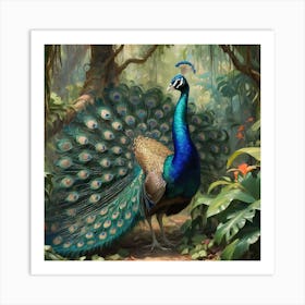 Peacock In The Jungle Art Print