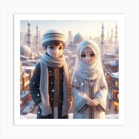 Muslim Couple In Winter Art Print