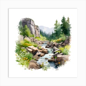 Watercolor Mountain Stream 4 Art Print